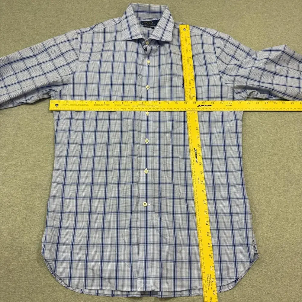 POLO Ralph Lauren Men's SLIM FIT Navy‎ Blue Check Dress Shirt 16 32/33 Medium